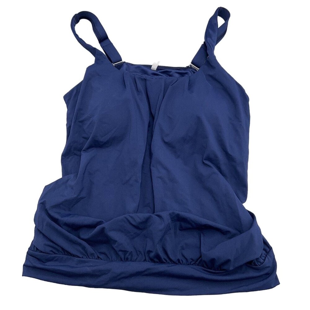 Lands End Tankini Top Women 6 Blue Blouson Pad Bra Adj Strap Nylon Spandex Swim